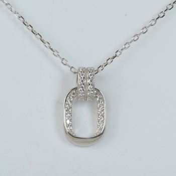 Sterling Silver/CZ Oval Drop Pendant and Chain